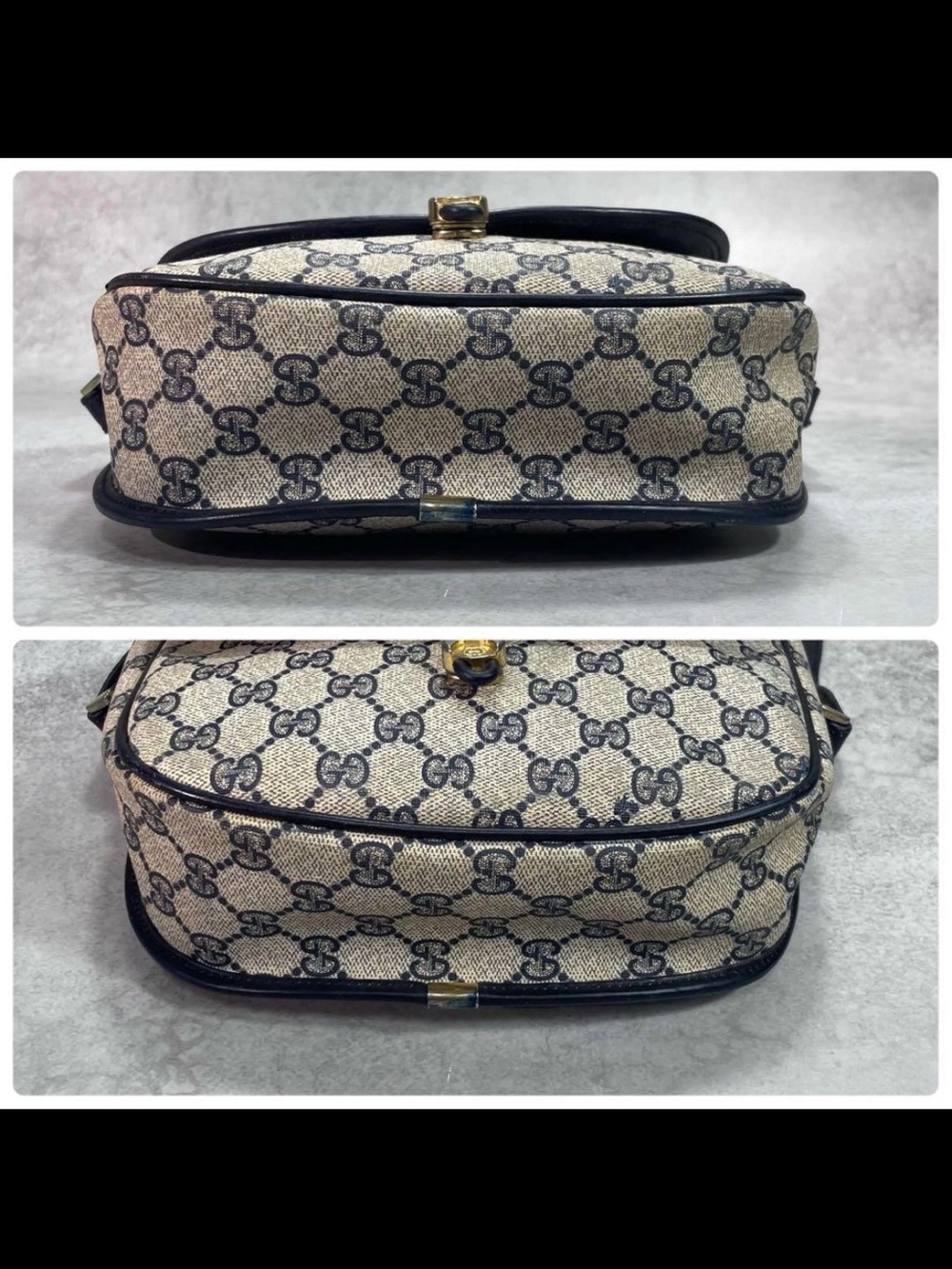 Gucci Beige GG Supreme Canvas Shoulder Bag with Navy Trim - Picture 8 of 11